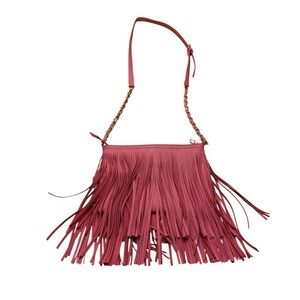 Fringed Soft Fucsia Pink Faux leather Shoulder Bag
